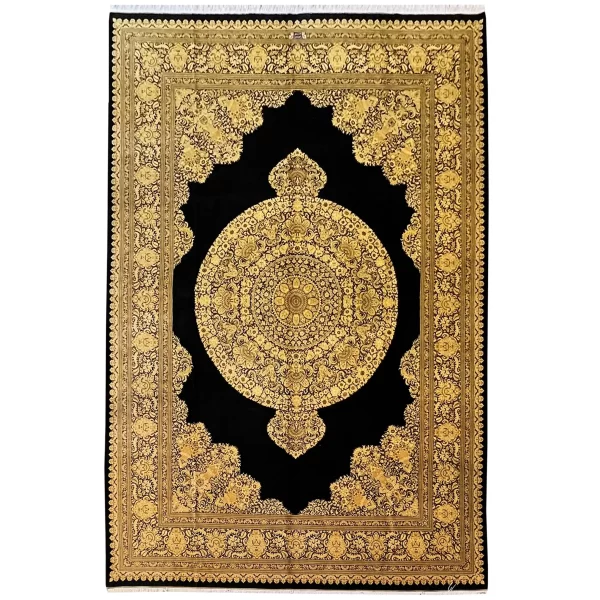 فرش نقشه کف‌ساده تمام ابریشم قم