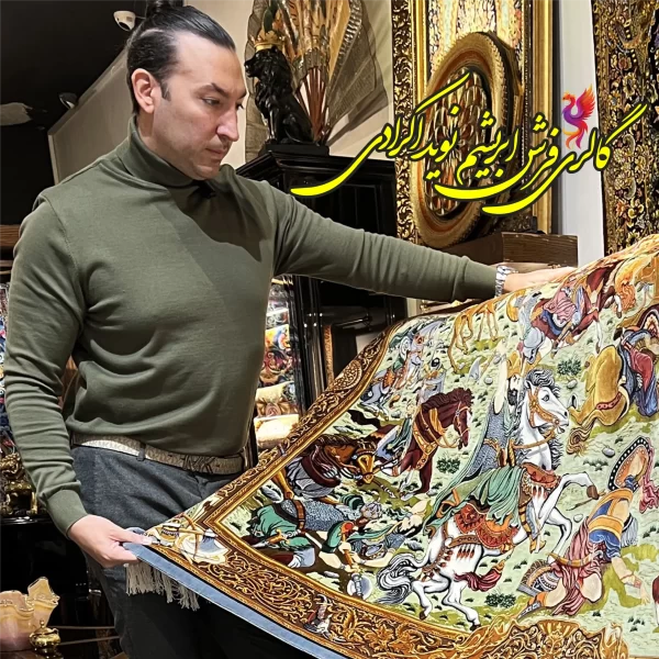 قالیچه نقشه نادرشاه افشار تمام ابریشم قم