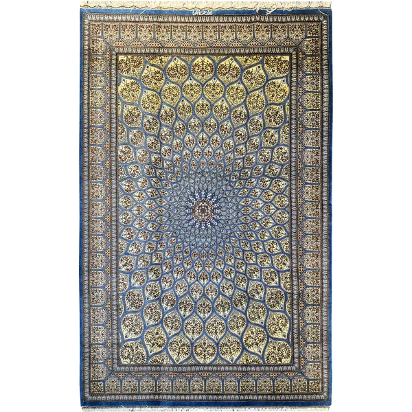 فرش نقشه گنبد اشکی تمام ابریشم اصل قم